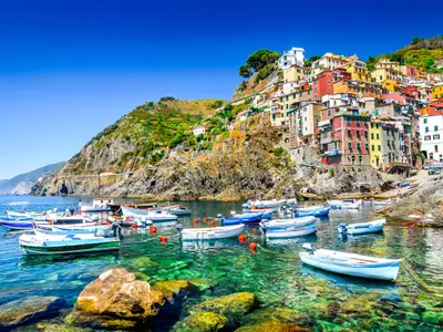 Cinque Terre. Riomaggiore village in a small valley in the Liguria region of Italy.