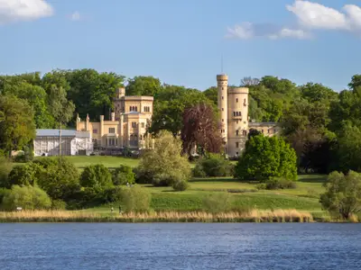View to the Babelsberg castle and Park Babelsberg at the river Havel, Potsdam