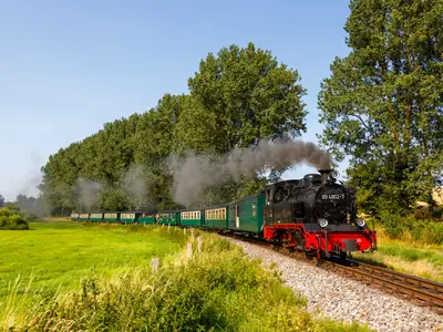 Rasender Roland steam train locomotive railway rail in Serams, Germany