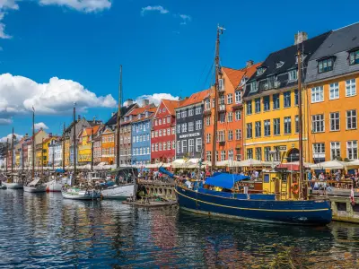 Nyhavn district is one of the most famous landmarks in Copenhagen, Denmark