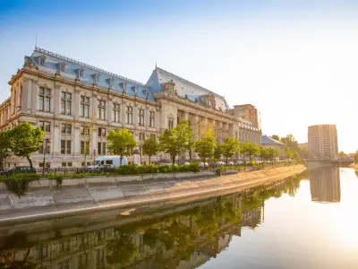 Palace of Justice in sunset in Bucharest, Romania