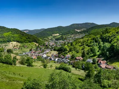 View of Ottenhoefen in the acher valley. Black Forest, Baden-Wuerttemberg, Germany, Europe